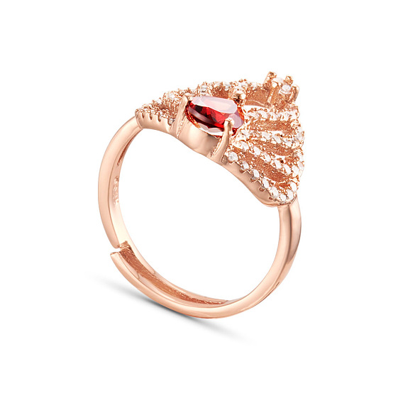 Trendy Natural Red Tourmaline 925 Sterling Silver Finger Ring, Micro Pave Cubic Zirconia Crown, 18mm