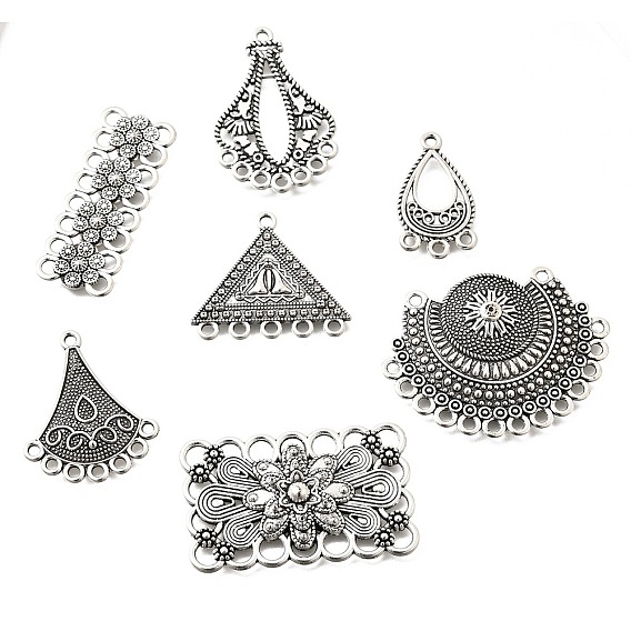 Тибетский стиль сплава многожильных ссылки, Прямоугольник с цветком, античное серебро