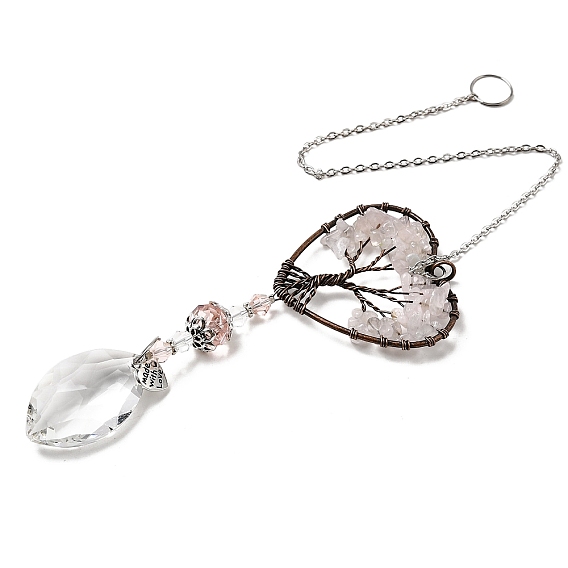 Большие подвесные украшения, подвесные ловцы солнца, с бусинами из драгоценных камней и k9 хрустальным стеклом, сердце с дерева жизни