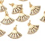 SHEGRACE Brass Micro Pave Cubic Zirconia Pendants, Fan Charms, Cadmium Free & Nickel Free & Lead Free, Clear