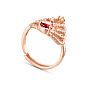 Trendy Natural Red Tourmaline 925 Sterling Silver Finger Ring, Micro Pave Cubic Zirconia Crown, 18mm