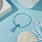 Ensemble de bracelets de cheville en verre, avec des perles d'étoiles de mer turquoises synthétiques et des décorations pendantes à pampilles