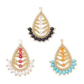 Подвески из стеклянных бусин в виде листьев, с натуральными драгоценными камнями и латунными соединительными кольцами и 304 петлей из нержавеющей стали, граненые