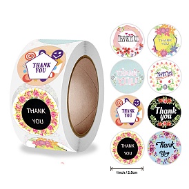 6 Style Thank You Stickers Roll, Round Paper Adhesive Labels, Decorative Sealing Stickers for Christmas Gifts, Wedding, Party