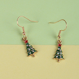 Pendientes colgantes de árbol de Navidad con diamantes de dibujos animados: joyería festiva y de moda