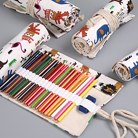 Animal Pattern Handmade Canvas Pencil Roll Wrap, Roll Up Pencil Case for Coloring Pencil Holder