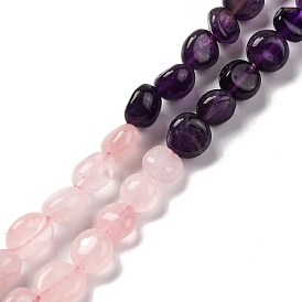 Natural Rose Quartz & Amethyst Beads Strands, Nuggets, Tumbled Stone