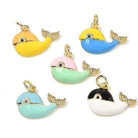 Латунные микропаве прозрачные подвески с фианитом, прелести кита, с эмалью, без свинца и без кадмия, стойки покрытие, долговечный, реальный 18 k позолоченный, с целью перехода в кольце