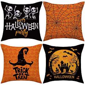 Halloween Theme Linen Pillow Covers, Skull/Castle/Witch Hat Pattern Cushion Cover, for Couch Sofa Bed, Square