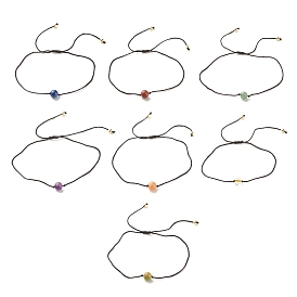 7Pcs 7 Style Natural & Synthetic Mixed Stone Round Beads Cord Bracelets Set, Stackable Adjustable Bracelets for Women