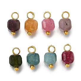 Breloques cubiques à facettes en tourmaline naturelle colorée, avec des boucles de cuivre