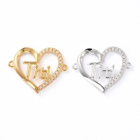 Brass Micro Pave Clear Cubic Zirconia Links, Long-Lasting Plated, Heart with Word Titi