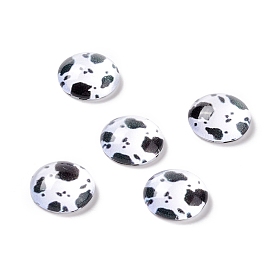 Glass Cabochons, Flat Round with Cow Pattern
