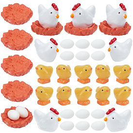 Nbeads Farm Theme 4 Styles Opaque Resin Cabochons, Chick & Chicken Nest & Egg & Hen