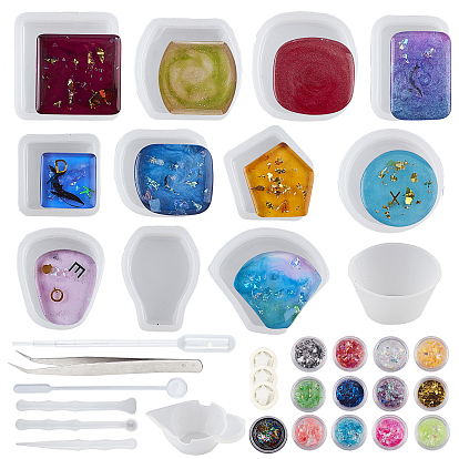 Food Grade Silicone Molds, Fondant Molds, Laser Shining Nail Art Glitter, Nail Art Sequins/Paillette, 304 Stainless Steel Beading Tweezers and Transparent Plastic Round Stirring Rod