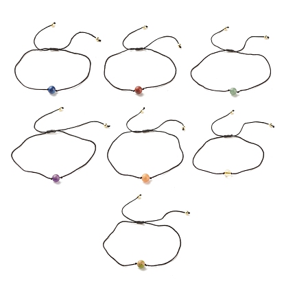 7Pcs 7 Style Natural & Synthetic Mixed Stone Round Beads Cord Bracelets Set, Stackable Adjustable Bracelets for Women