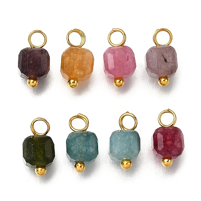 Breloques cubiques à facettes en tourmaline naturelle colorée, avec des boucles de cuivre