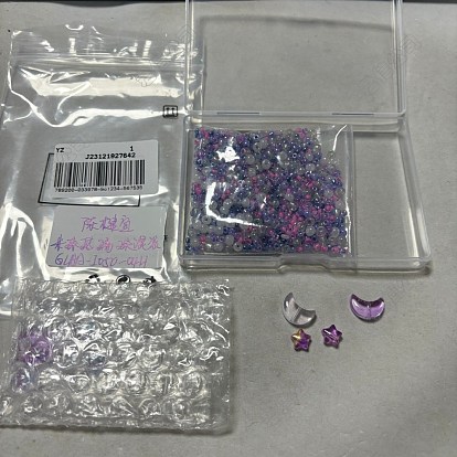 12 pcs 4 style lune et étoile perles de verre peintes par pulvérisation transparentes, avec 1 g de perles de rocaille rondes en verre