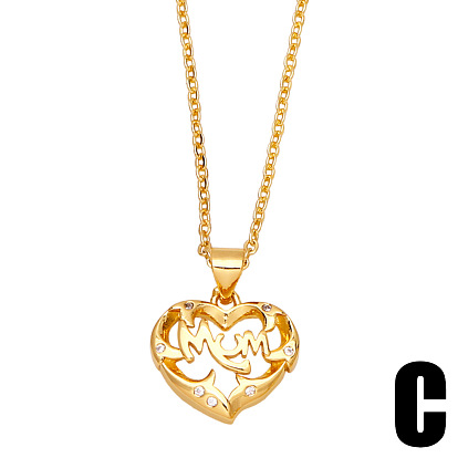 Sparkling Heart-shaped Mom Necklace with Micro Inlaid Zircon, Fashionable Mother's Day Jewelry