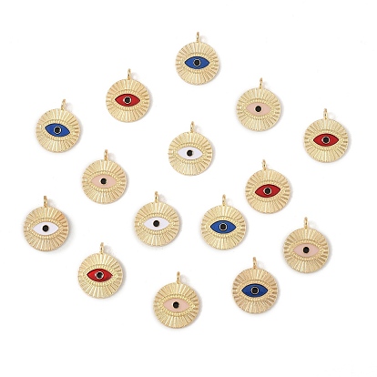 Подвески из эмали и сплава, плоские круглые с сглаза, золотые