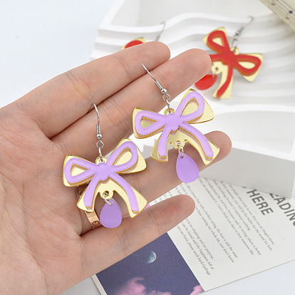 Акриловые серьги болтаться, бантом со слезой, платина