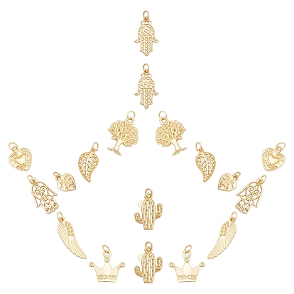 18Pcs 9 Styles Alloy Pendants, Long-Lasting Plated, with Jump Rings, Mixed Shapes