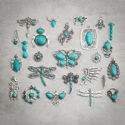 Синтетические бирюзовые подвески, с фурнитурой сплавочной тибетского стиля