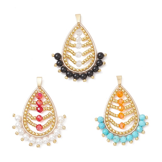 Подвески из стеклянных бусин в виде листьев, с натуральными драгоценными камнями и латунными соединительными кольцами и 304 петлей из нержавеющей стали, граненые