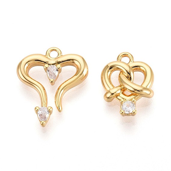 Латунные микро проложить кубического циркония подвески, подвески в виде сердца/кренделя, долговечный, без никеля 