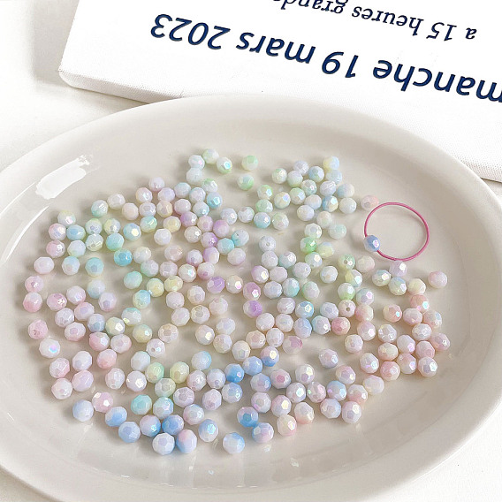 Переливающиеся акриловые бусины с УФ-покрытием, с покрытием AB цвета, граненые, круглые