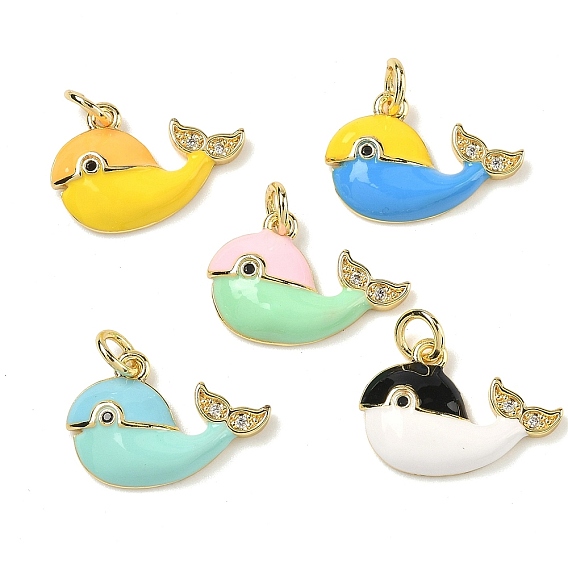 Латунные микропаве прозрачные подвески с фианитом, прелести кита, с эмалью, без свинца и без кадмия, стойки покрытие, долговечный, реальный 18 k позолоченный, с целью перехода в кольце