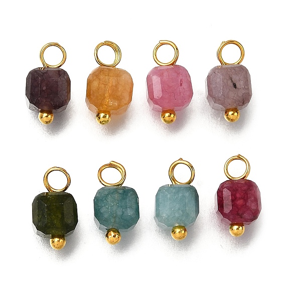 Dijes de turmalina natural de colores con corte de mesa facetado en forma de cubo, con instrumentos de viento
