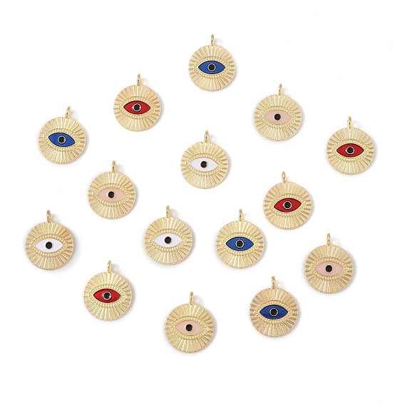 Подвески из эмали и сплава, плоские круглые с сглаза, золотые