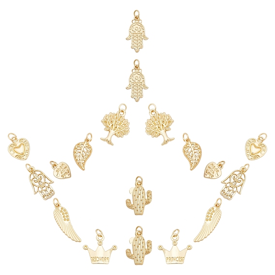 18Stk 9 Stile Legierung Anhänger pendant, langlebig überzogen, mit Ringe springen, Mischformen