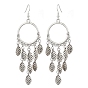 Alloy Ring Chandelier Earrings, Brass Leaf Tassel Earrings