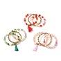 Stretch Beaded Bracelets Sets, with Acrylic Beads, Natural Pearl Beads, Glass Beads, Non-magnetic Synthetic Hematite Beads, Polymer Clay Heishi Beads, CCB Plastic Beads and Cotton Tassels