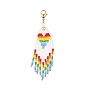Handmade Loom Pattern Seed Beads Tassels Pendants Decoration, with 304 Stainless Steel Lobster Claw Clasps, Heart