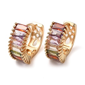 Brass Hoop Earrings for Women, with Colorful Glass, Rectangle
