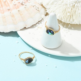 Овальные кольца на палец из раковин морского ушка/пауа, кольца, обмотанные медной проволокой