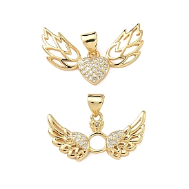 Латунные микропаве прозрачные подвески с фианитом, крылатые прелести