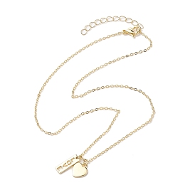 Collier avec pendentifs en forme de cœur et rectangle en laiton pour la saint-valentin, avec mot d'amour, Chaînes de câbles en laiton Colliers