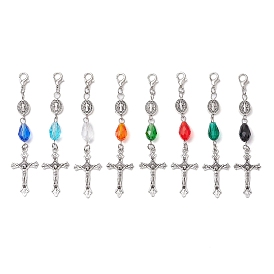 Подвеска-крест в тибетском стиле из сплава, стеклянные бусины-капли и застежки-клешни для украшений сумок