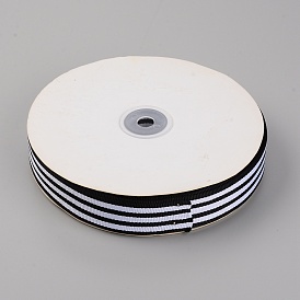 Polyester Stripe Pattern Ribbon, with Spool, Flat