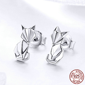 925 Sterling Silver Stud Earrings, with 925 Stamp, Fox