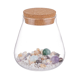 BENECREAT DIY Sea Theme Decorative Bottle Making Kit, Including Glass Jar, White Silica Sands, Natural Shell & Opalite & Natural Aventurine & Amethyst