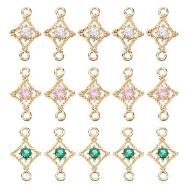 15 шт. 3 подвески-соединители из латуни с паве из кубического циркония, ромбовидные звенья, реальный 14 k позолоченный