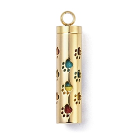 Ion Plating(IP) Openable 304 Stainless Steel Perfume Bottle Pendants, with Perfume Pad, Column with Paw Print Charm