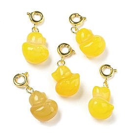 Duck Rack Plating Heated Natural Yelloy Agate Pendant Decorations, Brass Clasps Charms, Long-Lasting Plated