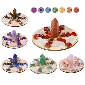 Natural Gemstone Display Decorations, Reiki Energy Stone Seven Star Array for Witchcraft, with Wood Board