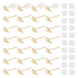 Unicraftale 150Pcs 304 Stainless Steel Half Round Stud Earring Findings, with Horizontal Loops, with 200Pcs Plastic Ear Nuts